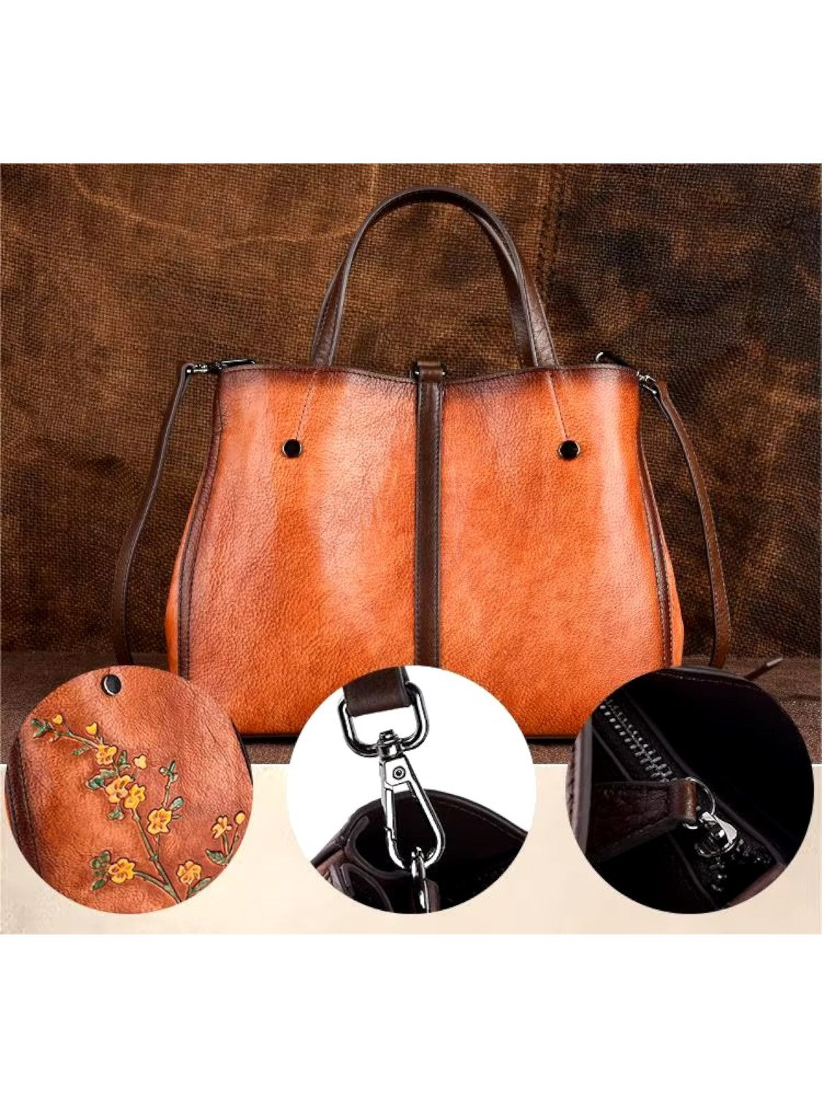 Ember Genuine Vintage Floral Embroidered Leather Tote Bag