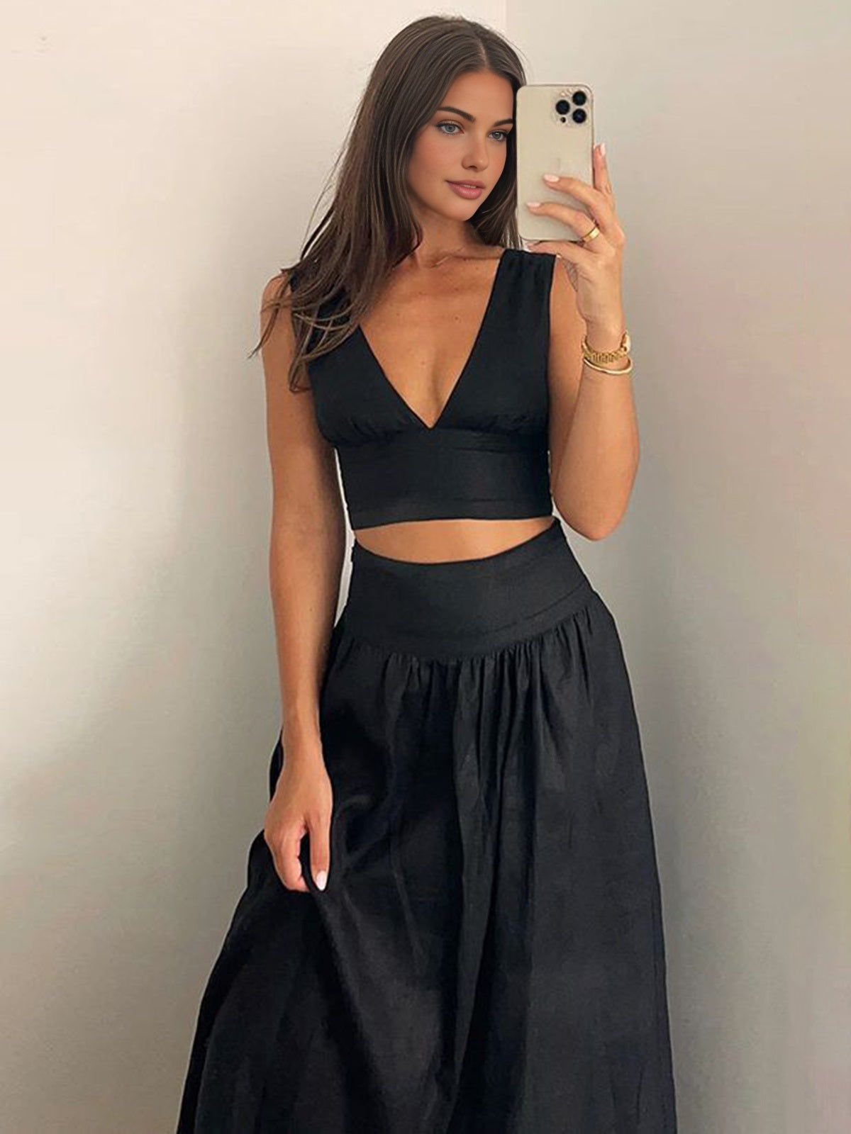 Lina V-Neck Skirt Set