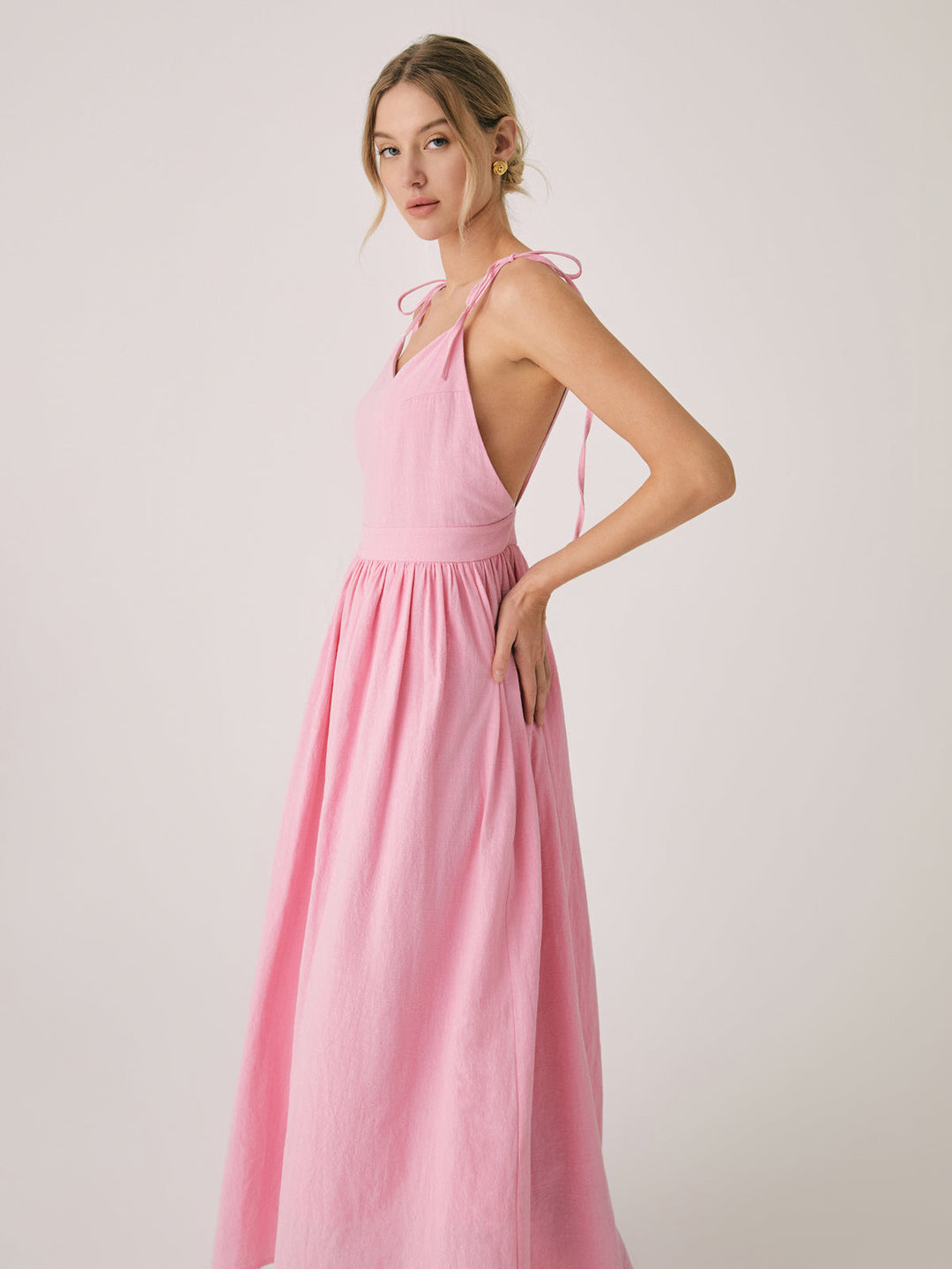 Elara Backless Cotton-Linen Maxi Dress