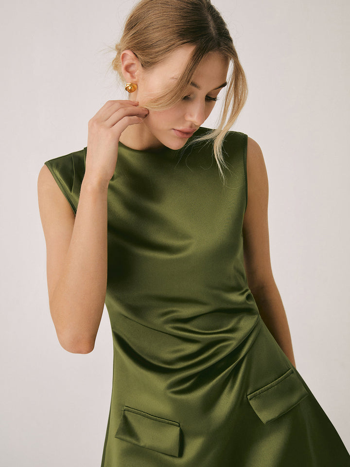 Aveline Satin Crew Neck Dress