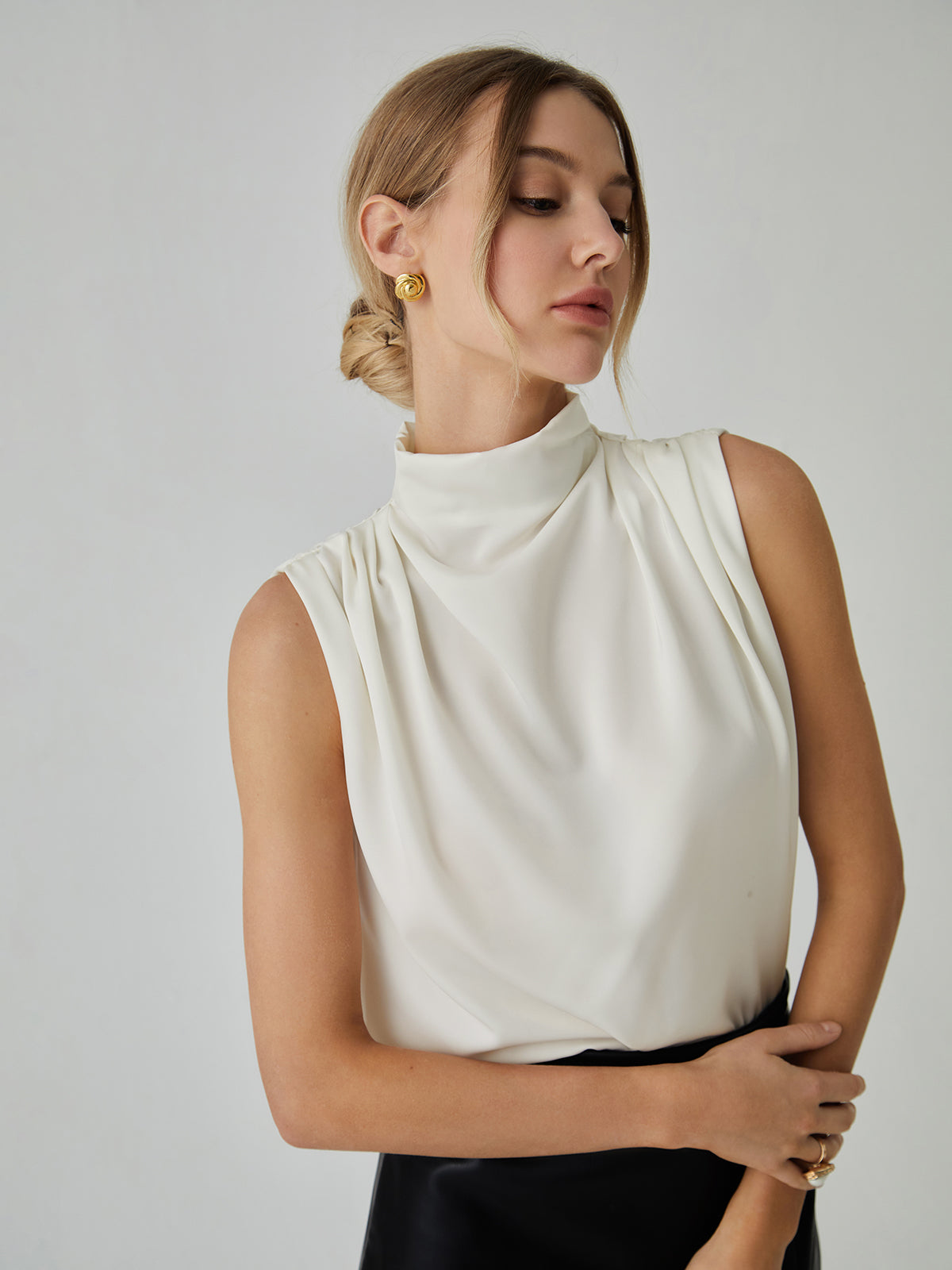 Ava Pleated High Neck Blouse