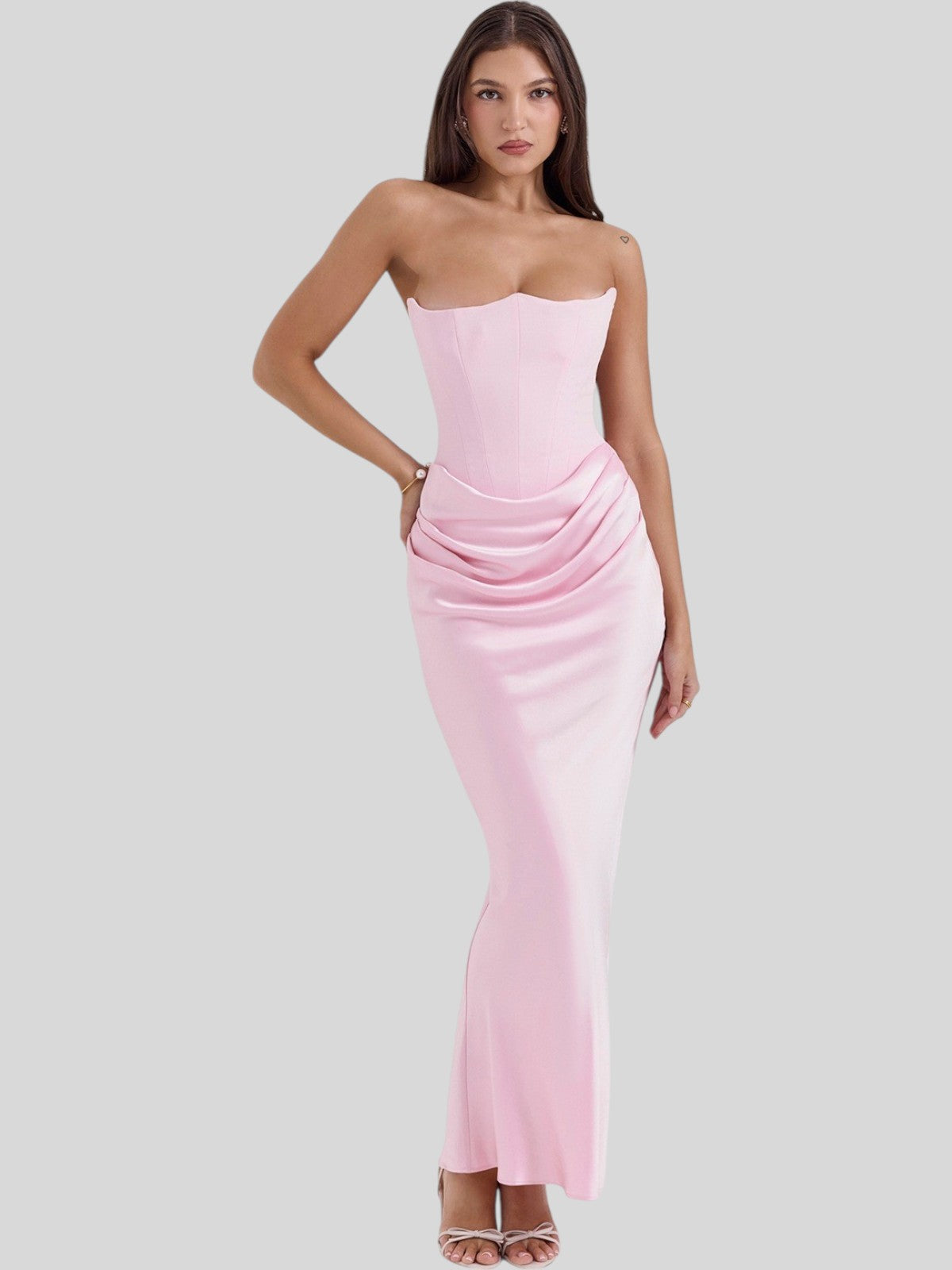 Lara Satin Crepe Strapless Evening Gown