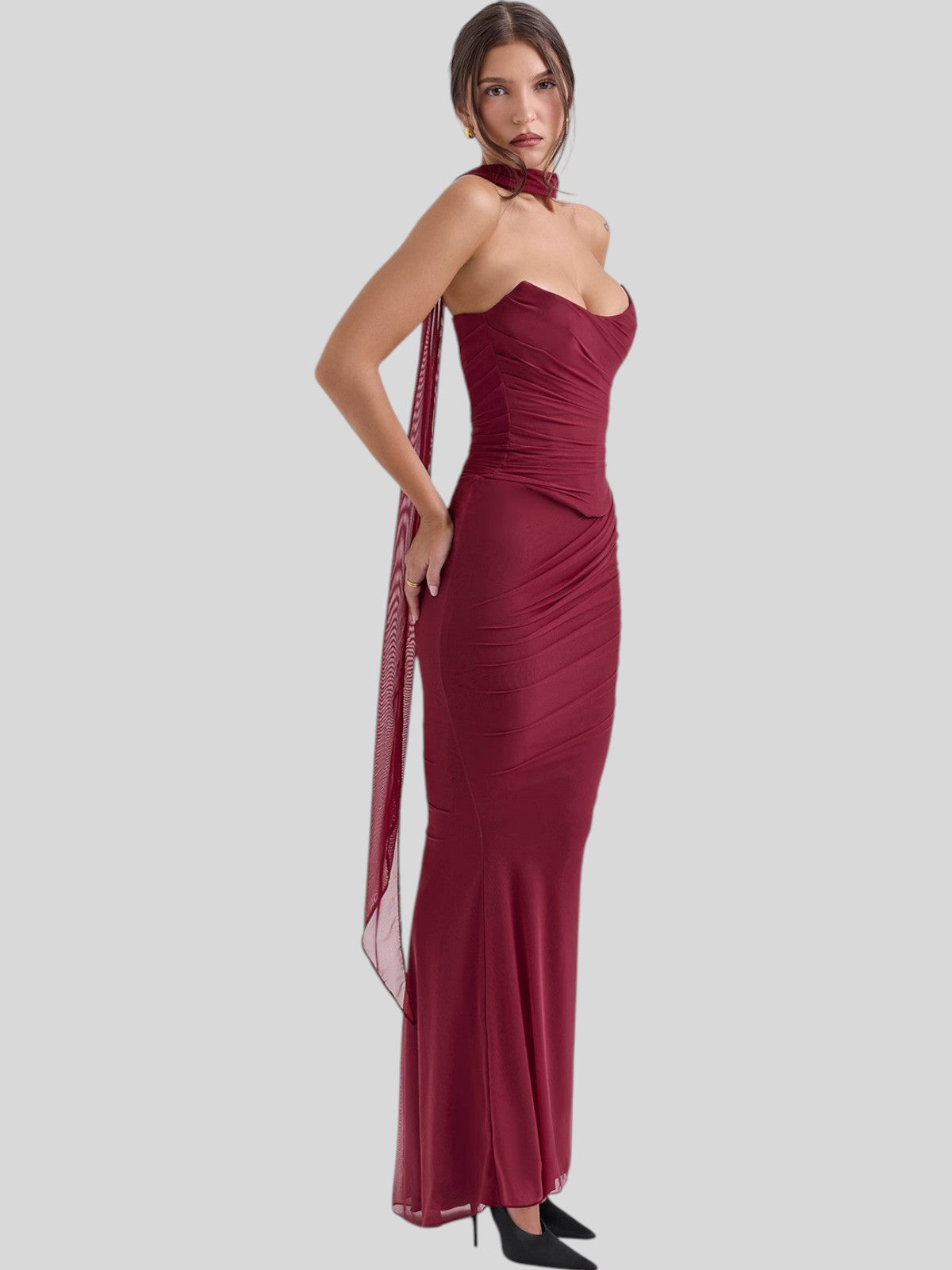 Isla Satin Crepe Corset Evening Gown