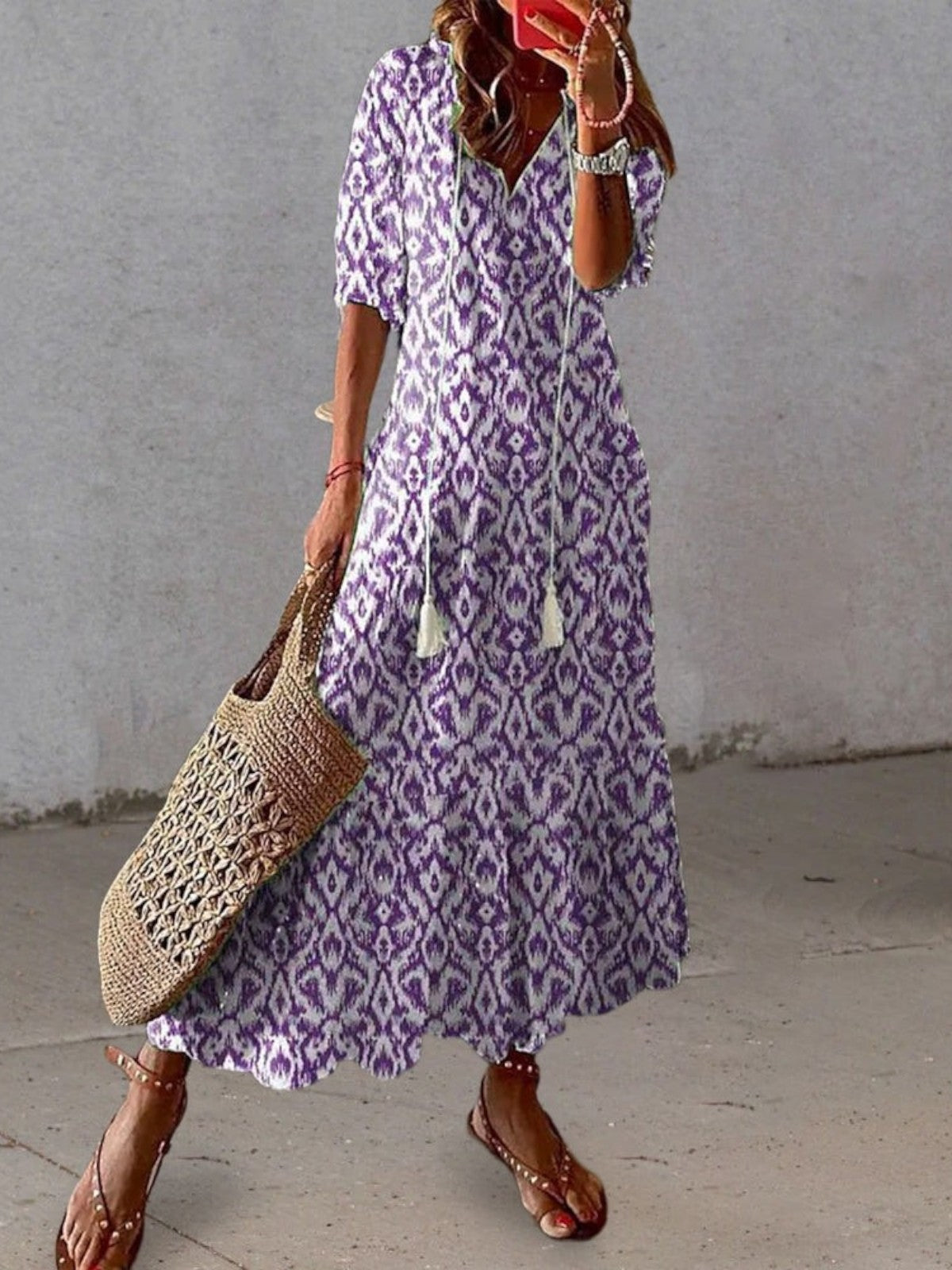 Sophia Boho Vintage V-Neck Summer Dress