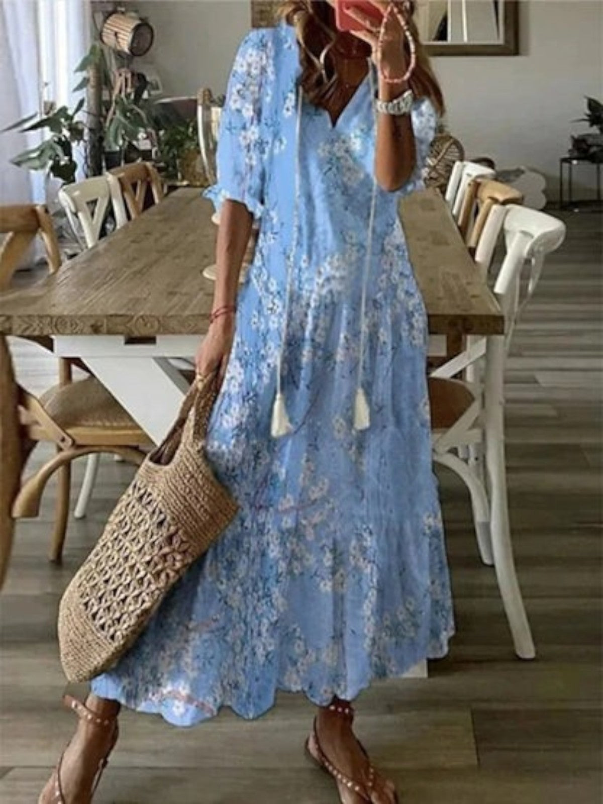 Sophia Boho Vintage V-Neck Summer Dress
