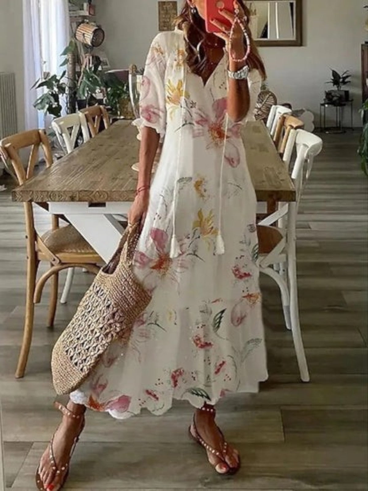Sophia Boho Vintage V-Neck Summer Dress