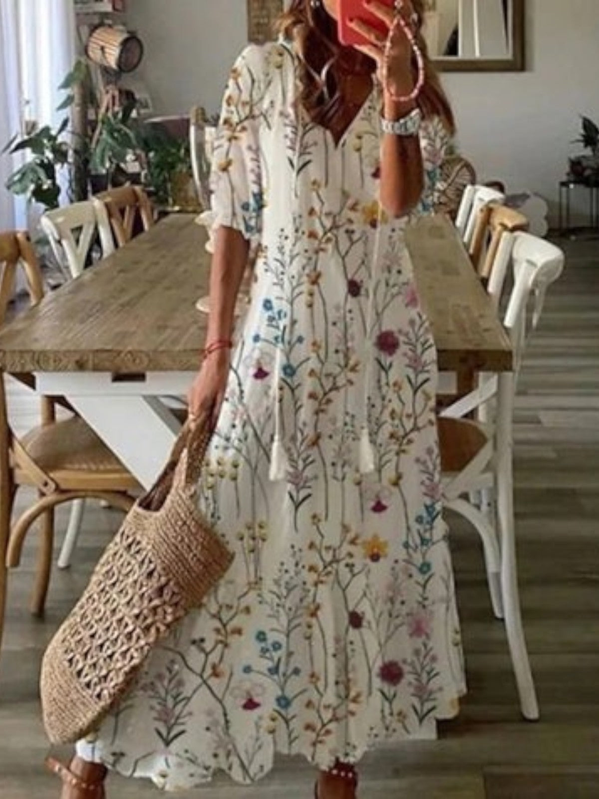 Sophia Boho Vintage V-Neck Summer Dress