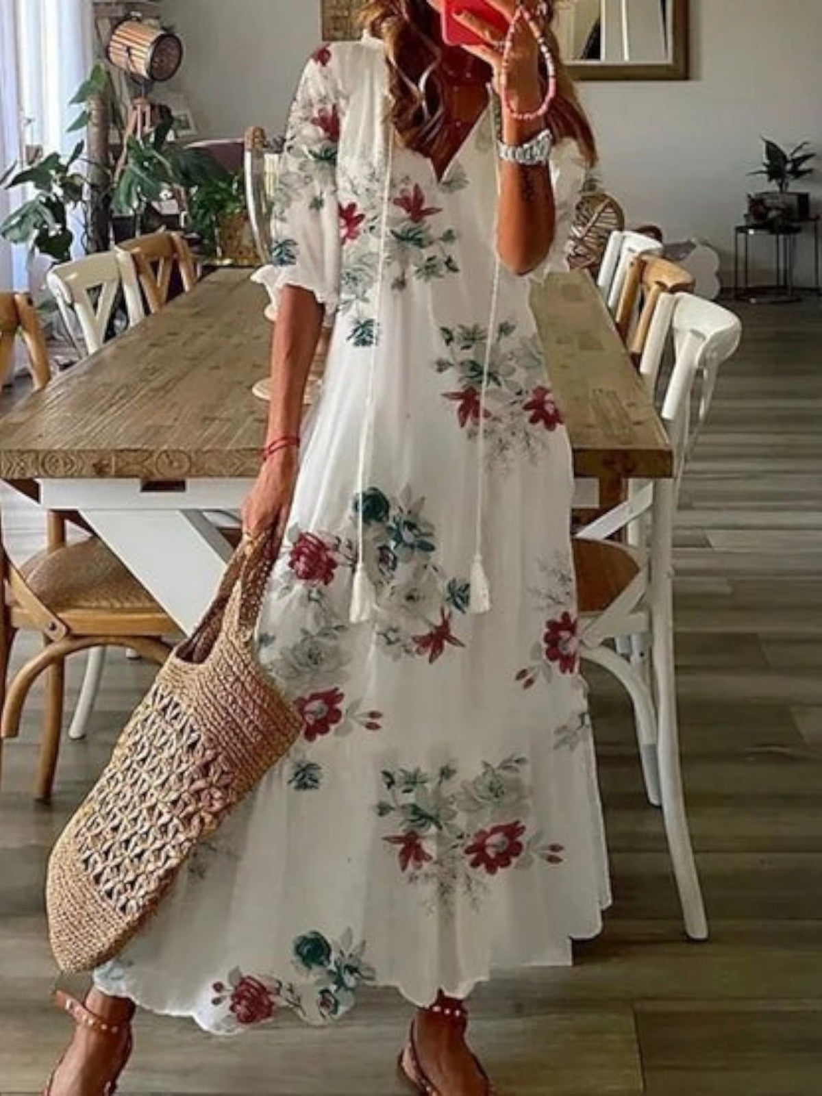 Sophia Boho Vintage V-Neck Summer Dress