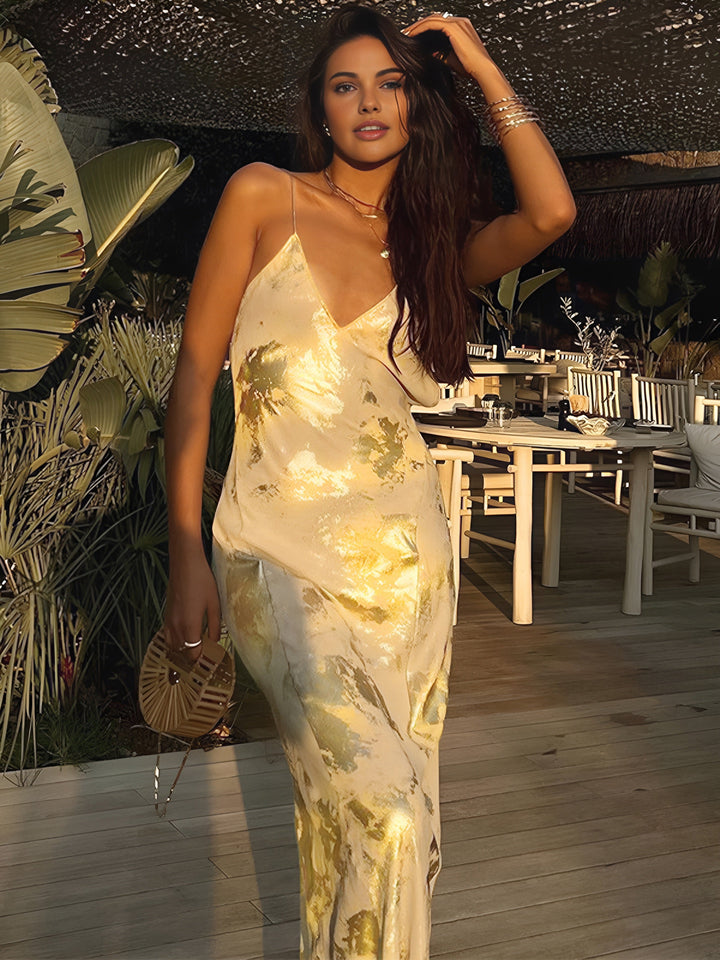 Nora Metallic Backless Maxi Dress