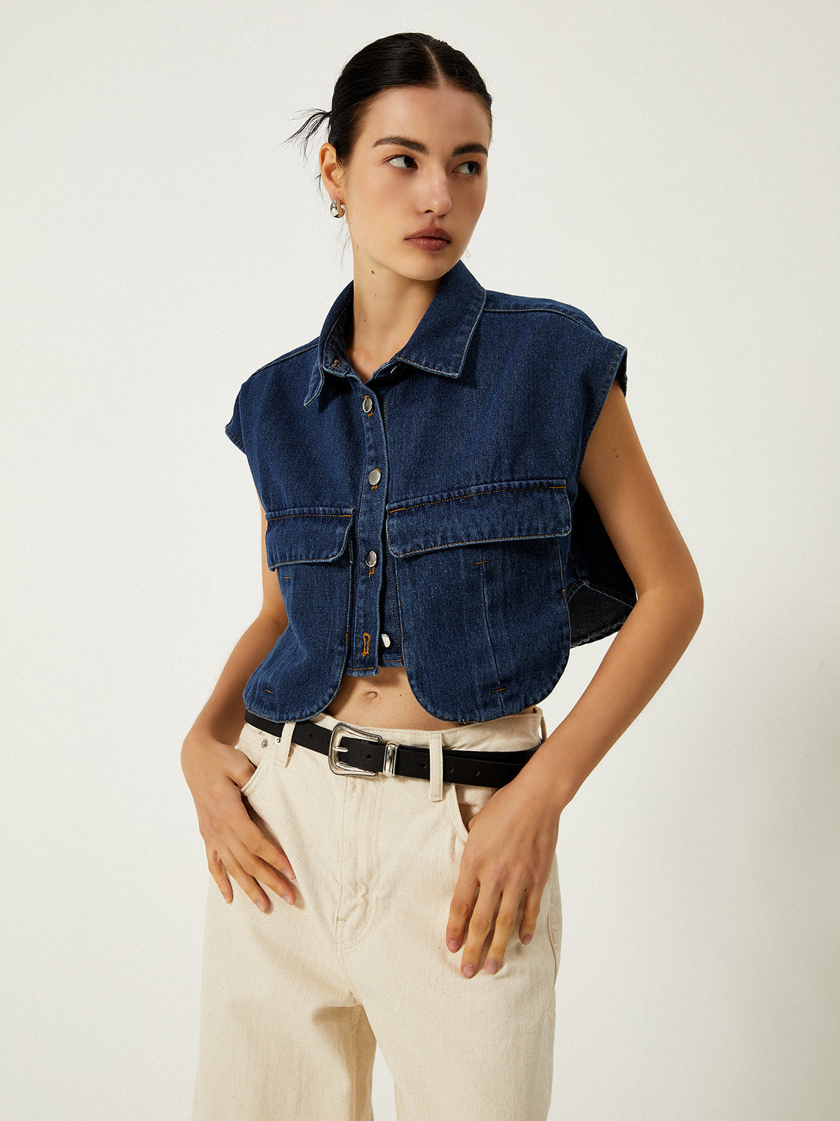 Isla Denim Pocket Turn-Down Collar Vest