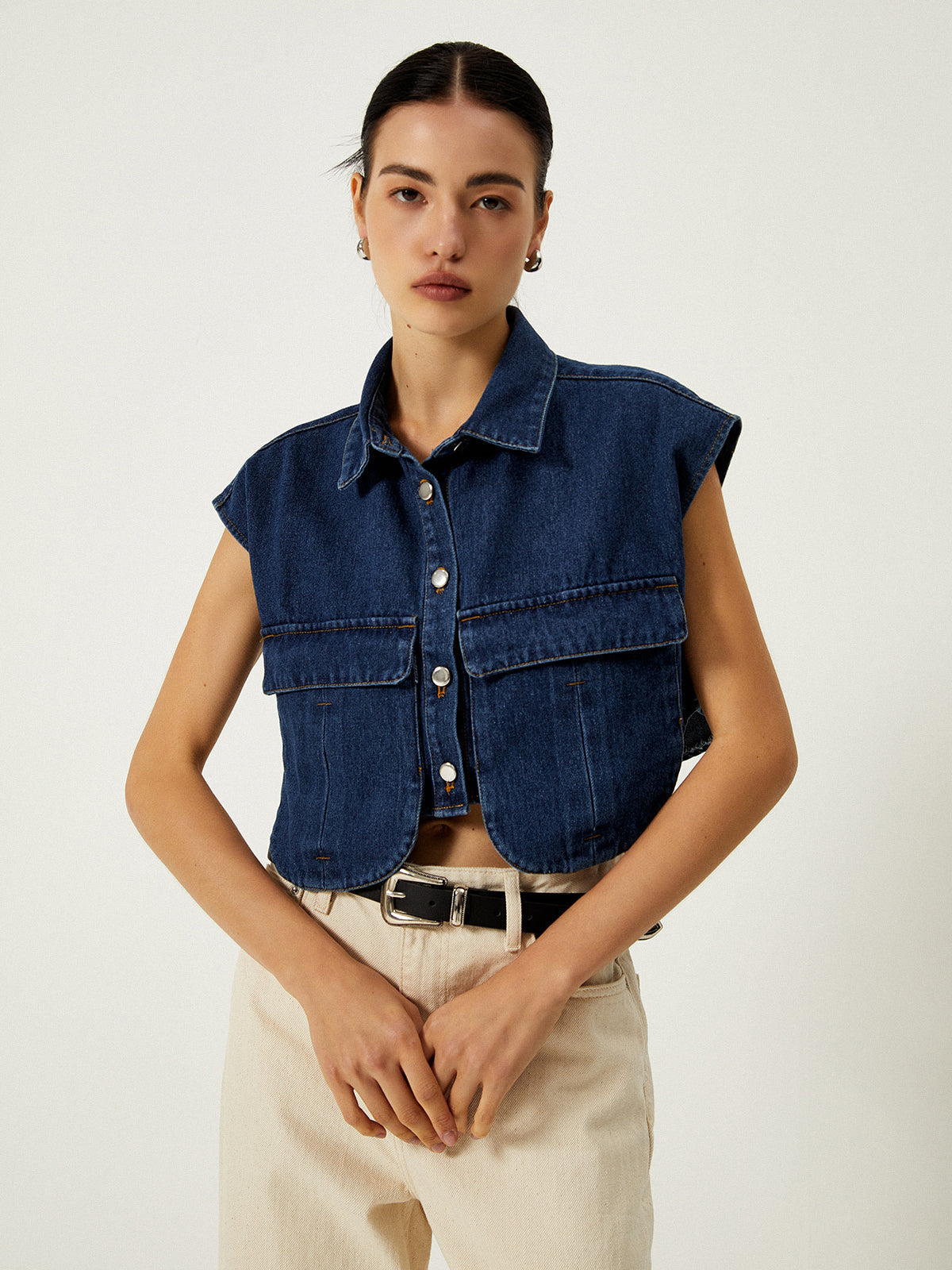 Isla Denim Pocket Turn-Down Collar Vest
