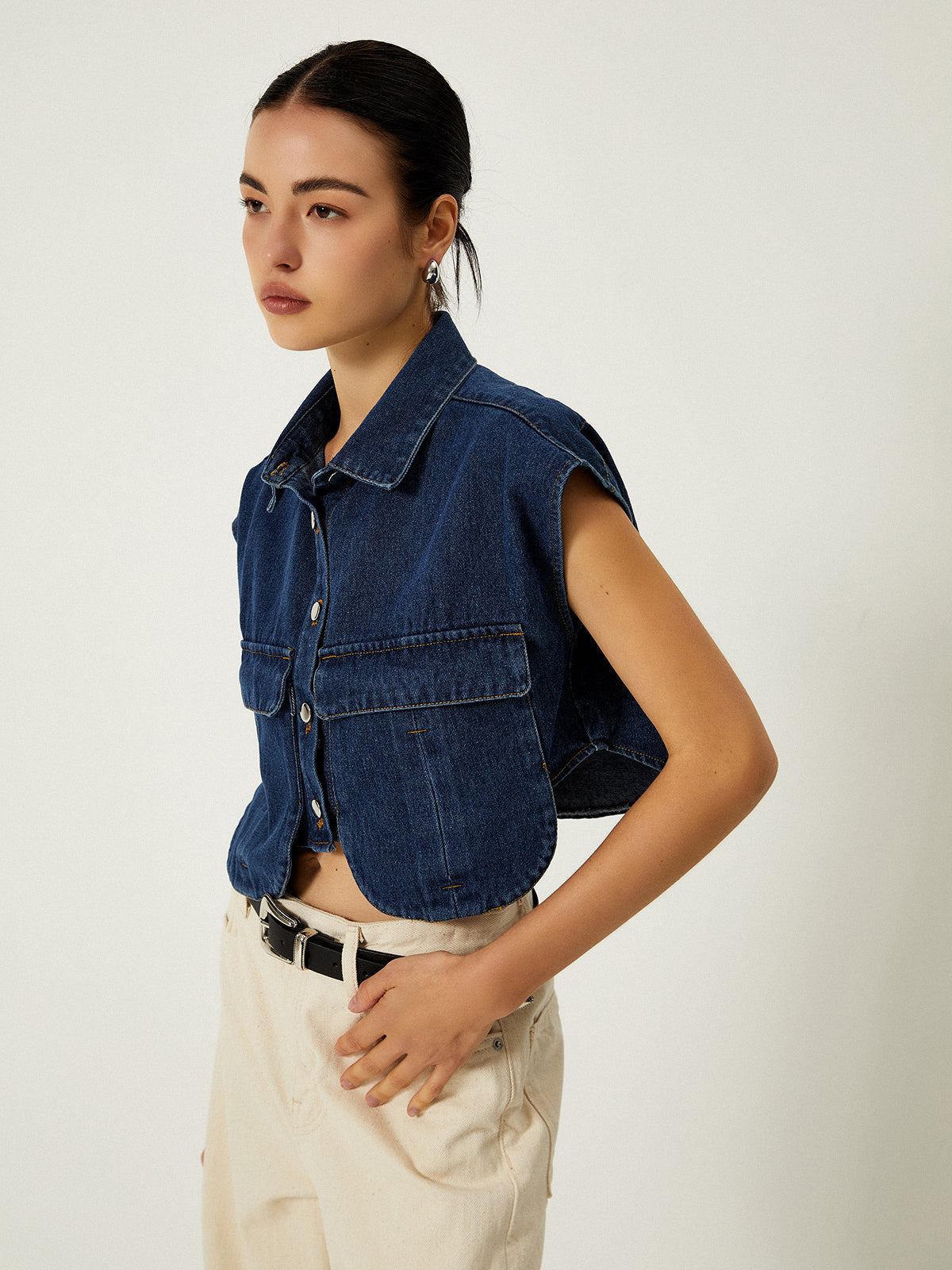 Isla Denim Pocket Turn-Down Collar Vest
