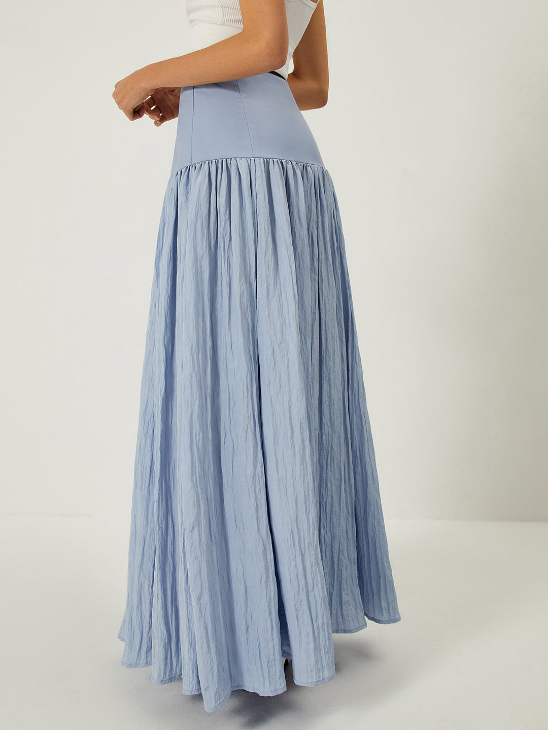 Amelia Solid High-Waisted Ruffle Pleated Maxi Skirt