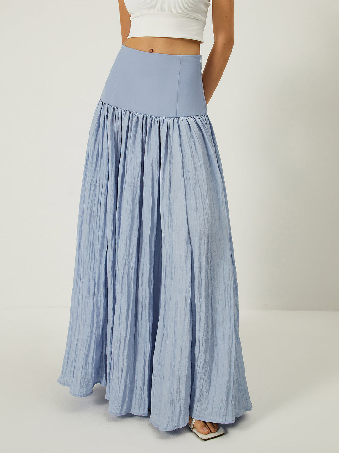 Amelia Solid High-Waisted Ruffle Pleated Maxi Skirt