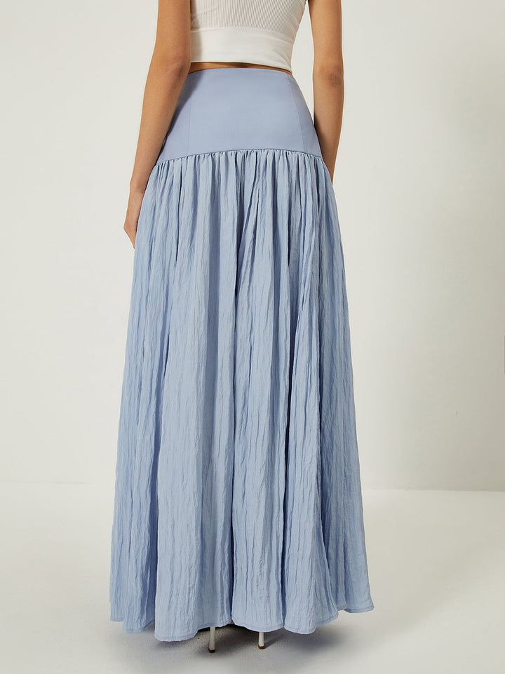 Amelia Solid High-Waisted Ruffle Pleated Maxi Skirt