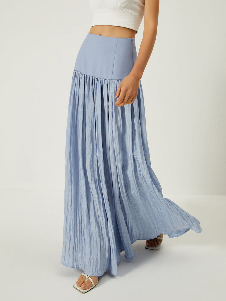 Amelia Solid High-Waisted Ruffle Pleated Maxi Skirt