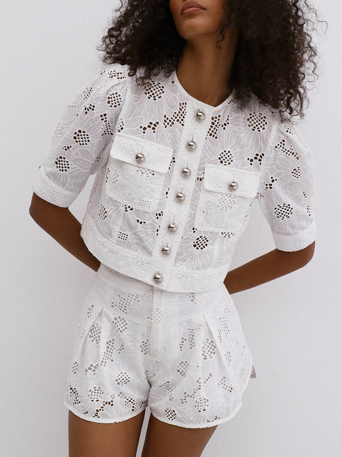 Lina Embroidered Button Shorts Set