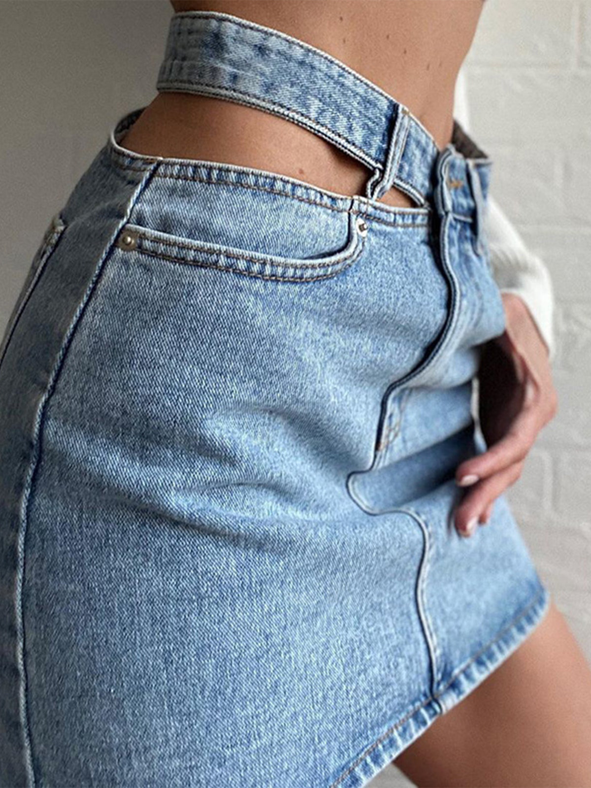 Stella High-Waist Cut-Out Denim Mini Skirt