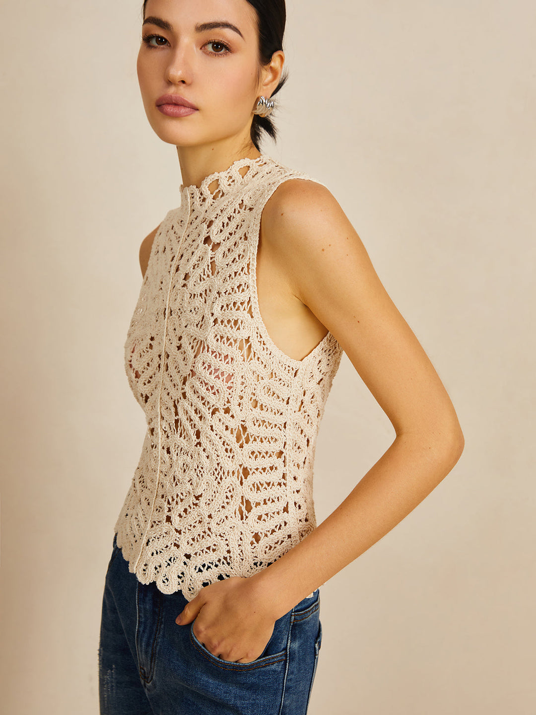 Lila Blossom Crochet Openwork Vest