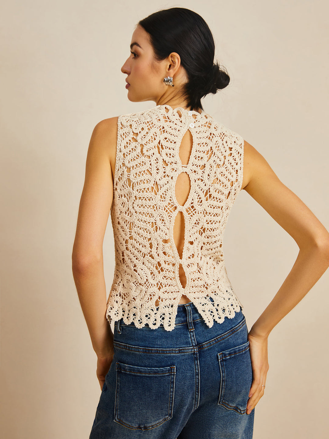 Lila Blossom Crochet Openwork Vest