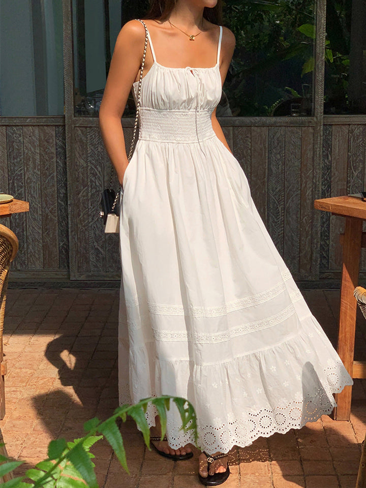 Celeste Embroidered Shirred Maxi Dress