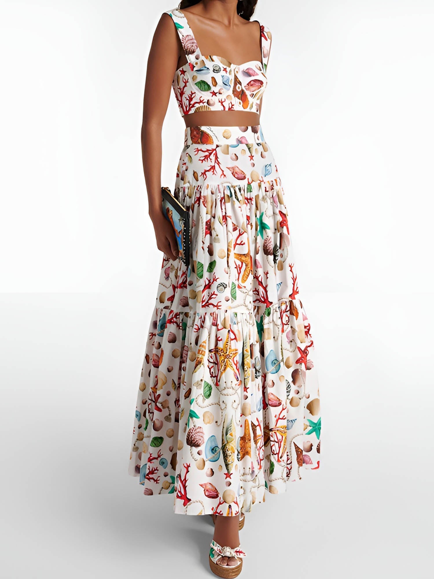 Elara Printed Pleated Skirt Set