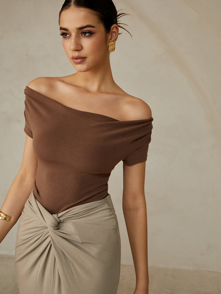 Sophia Off-Shoulder Pleated Blouse