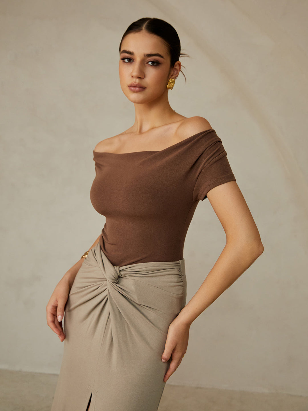 Sophia Off-Shoulder Pleated Blouse