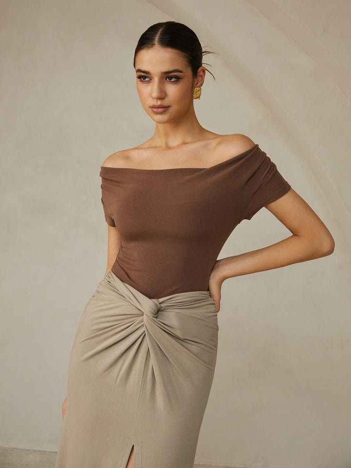 Sophia Off-Shoulder Pleated Blouse