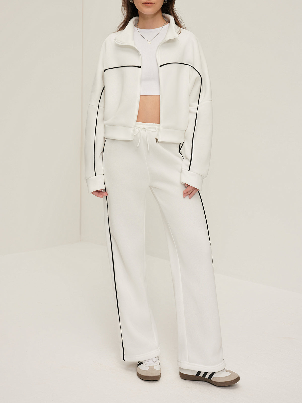 Amara Contrast Trim Zipper Pants Set