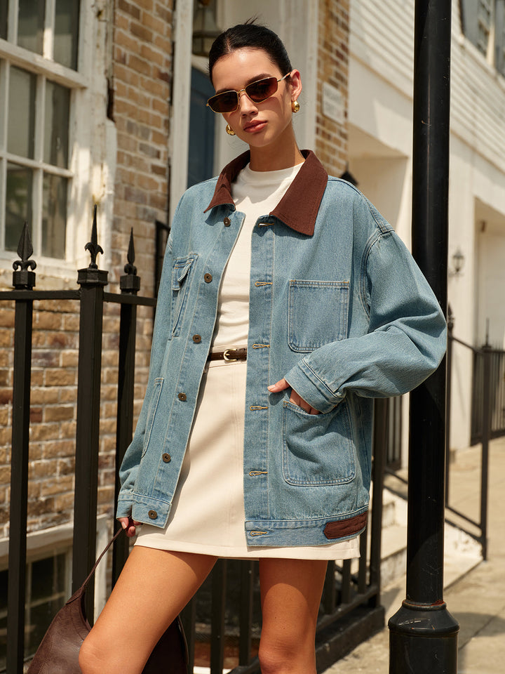 Orla Contrast Collar Long Sleeve Denim Jacket