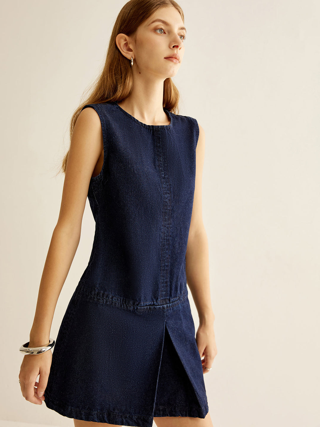 Ella Crew Neck Sleeveless Denim Dress