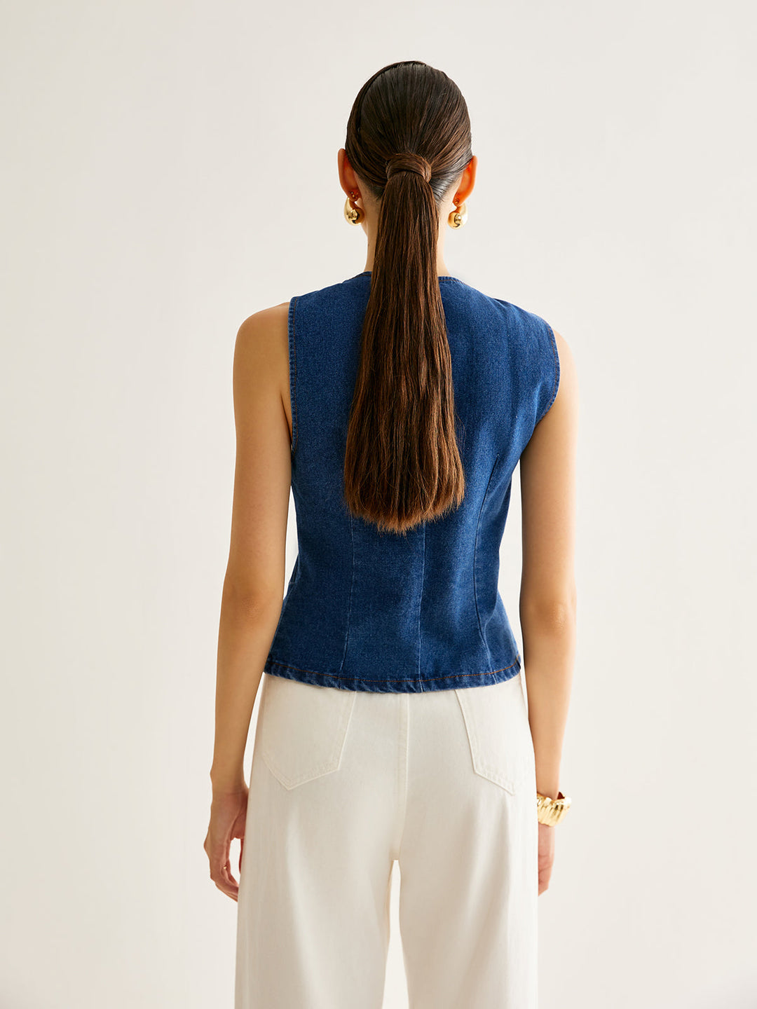 Elara Asymmetrical Button Denim Vest