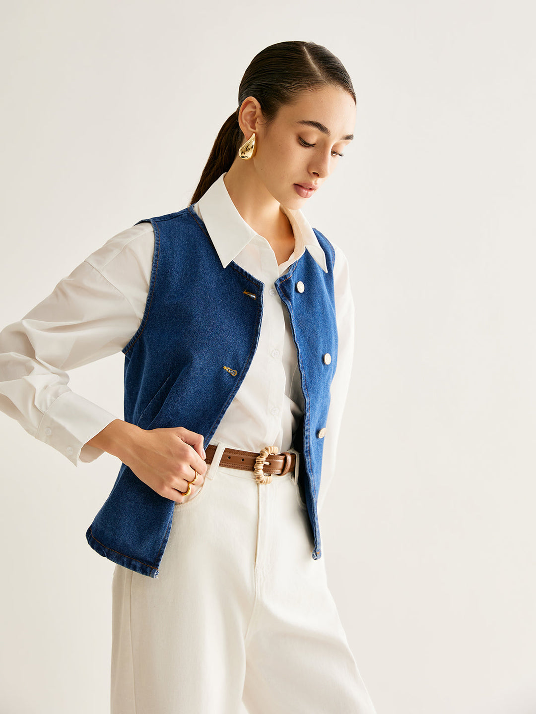 Elara Asymmetrical Button Denim Vest