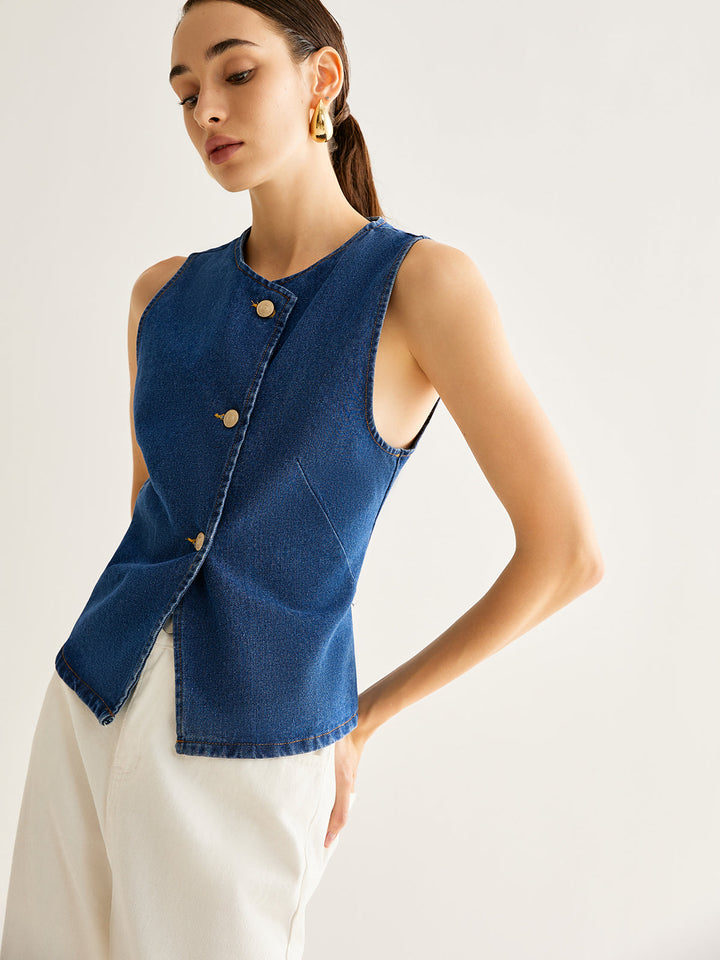 Elara Asymmetrical Button Denim Vest