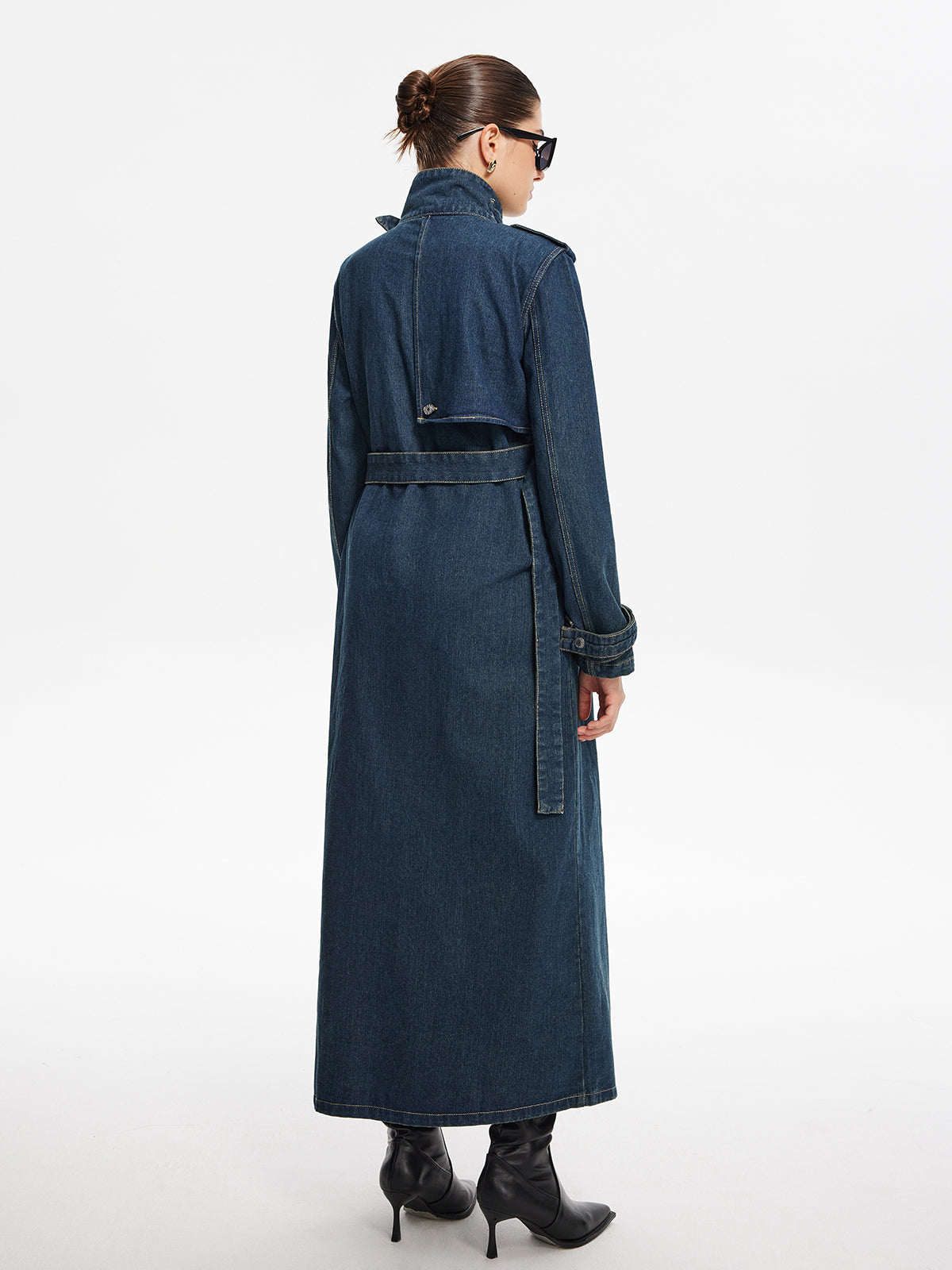 Amara Belted Long Denim Coat