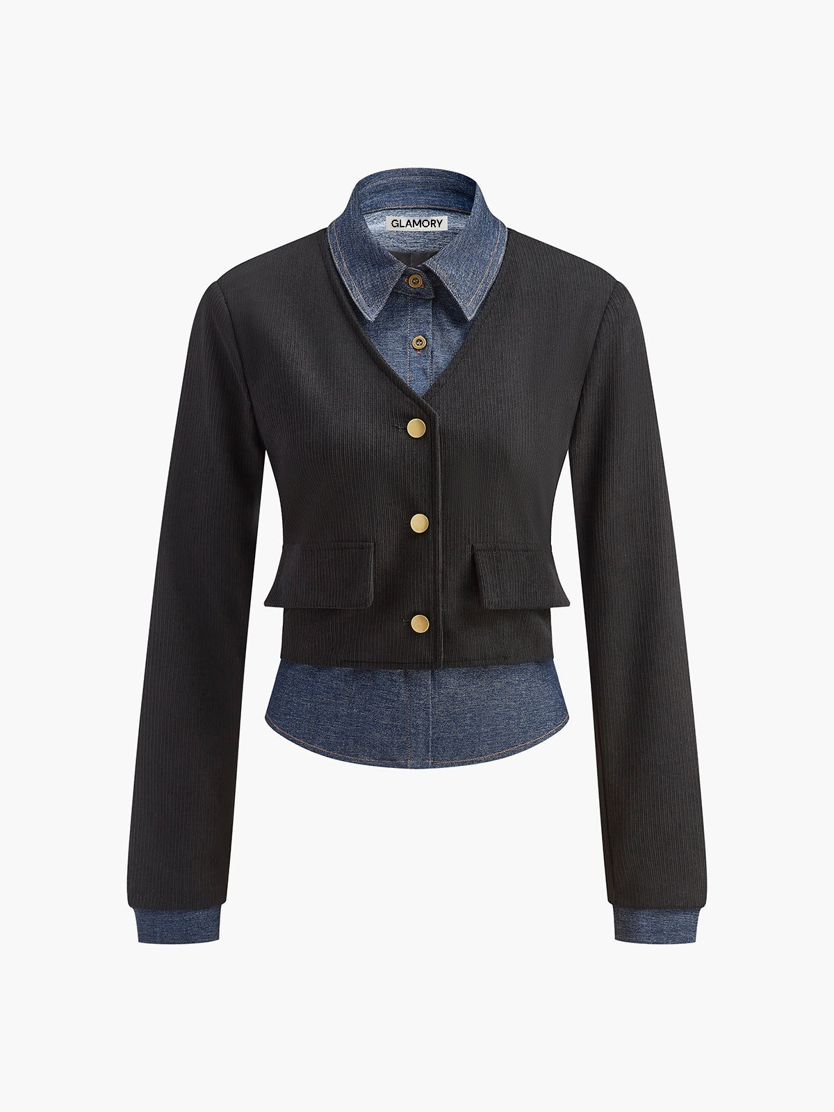 Leona 2-in-1 Denim Panel Polo Blouse