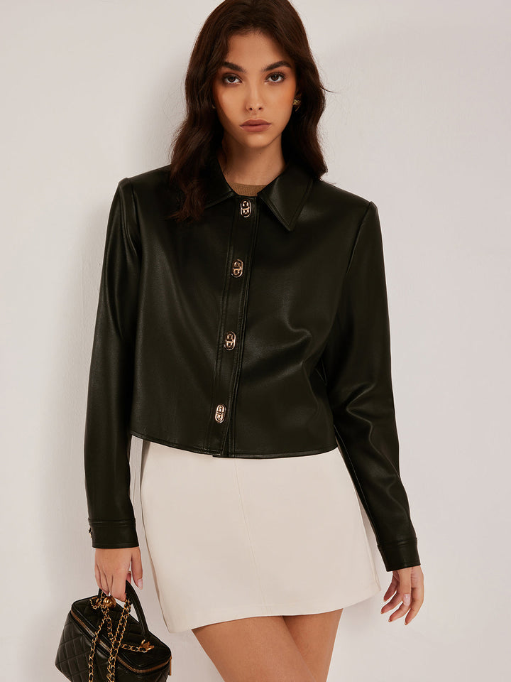 Emilia Metal Button Faux Leather Jacket