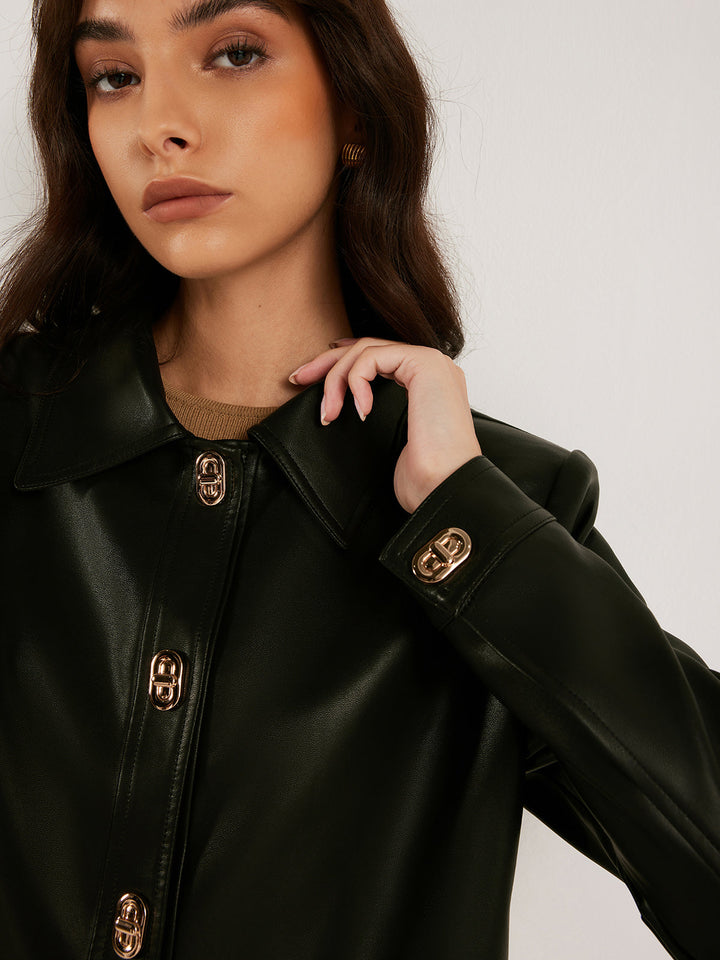 Emilia Metal Button Faux Leather Jacket