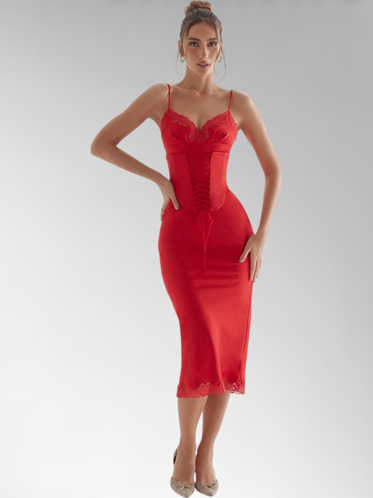 Alita Red Satin Slip Maxi Dress