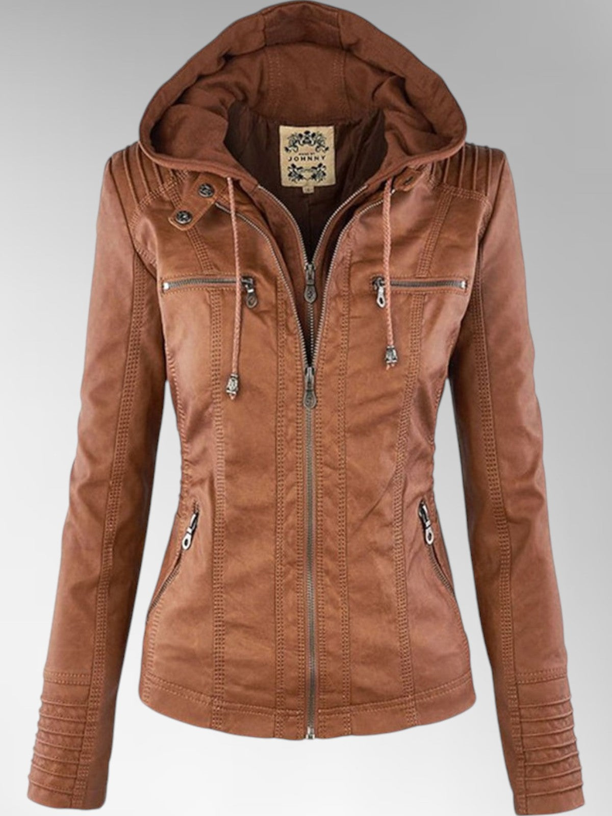 Mia Leather Detachable Hood Jacket