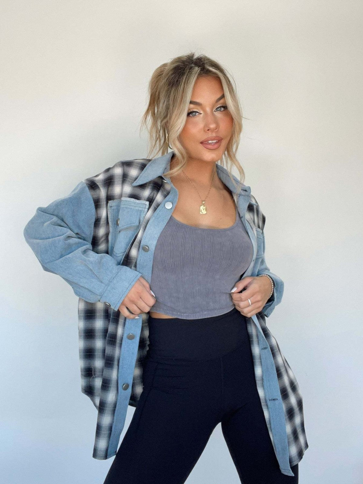 Evie Denim and Plaid Hybrid Shirt