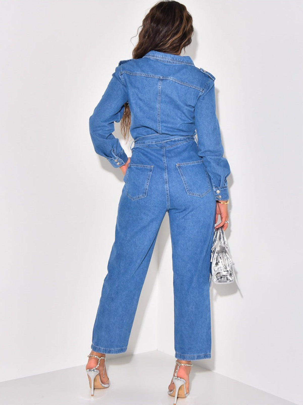 Elara Belted Denim Jumpsuit