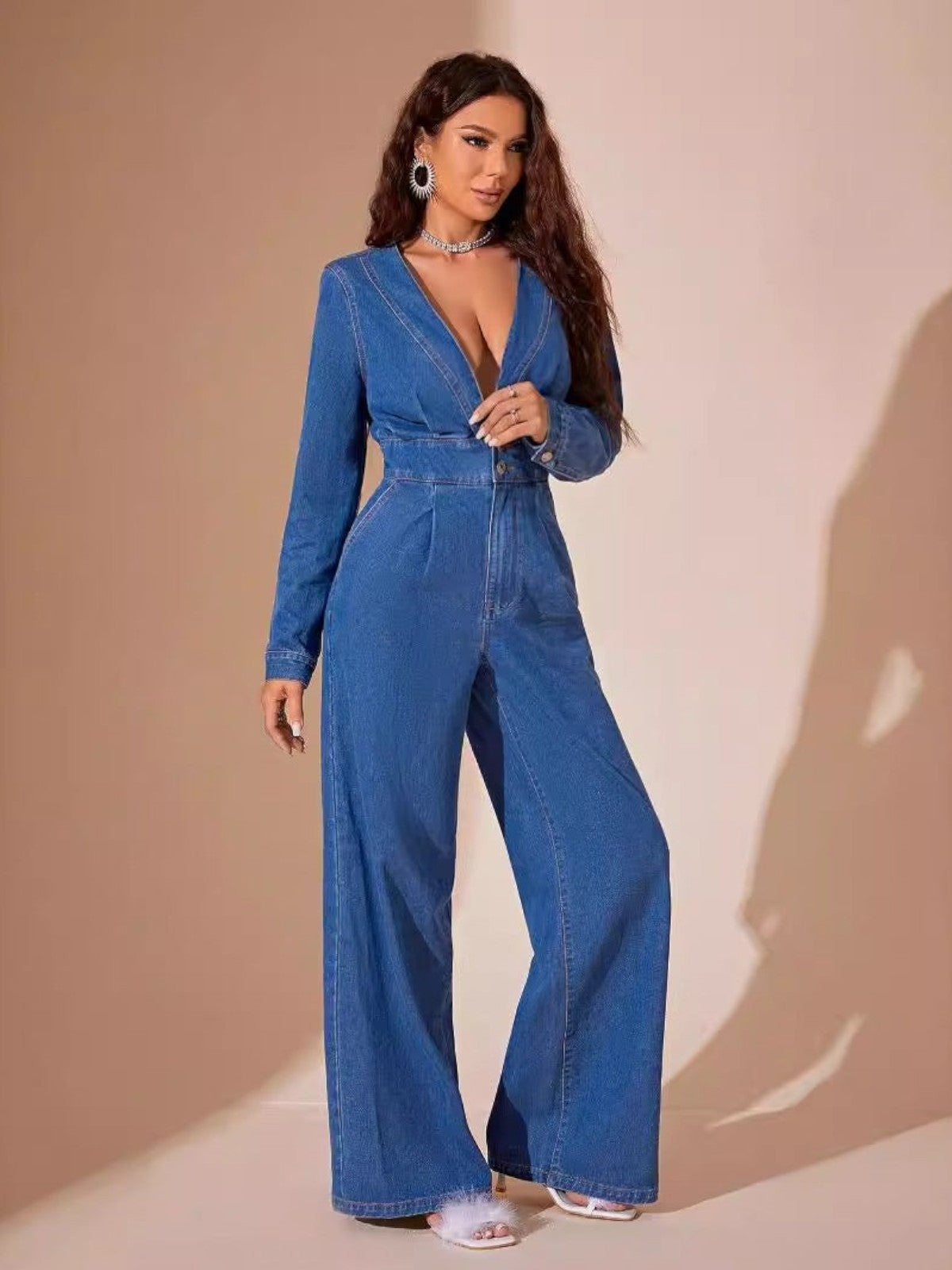 Isla Long Sleeve Denim Jumpsuit