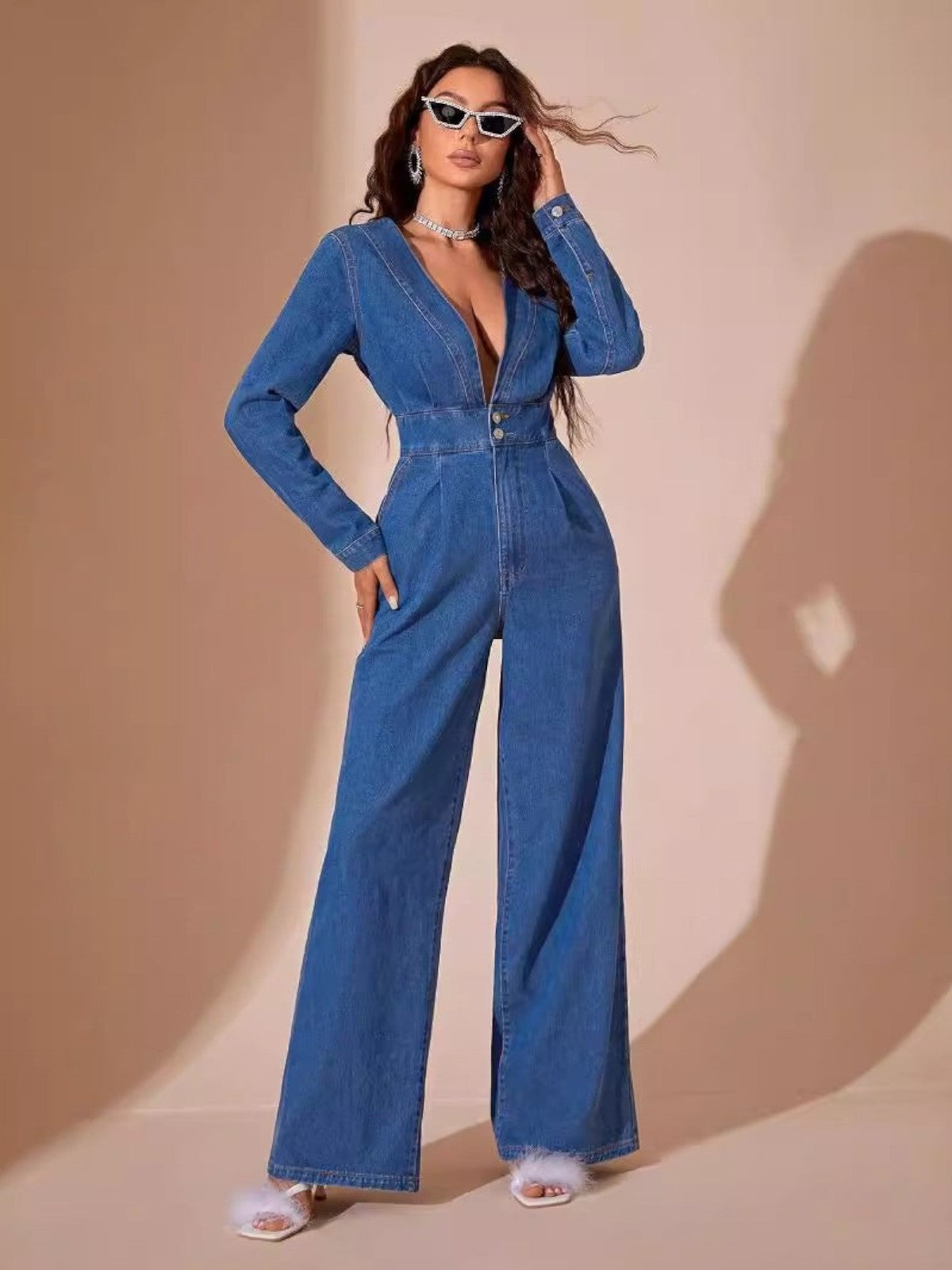 Isla Long Sleeve Denim Jumpsuit