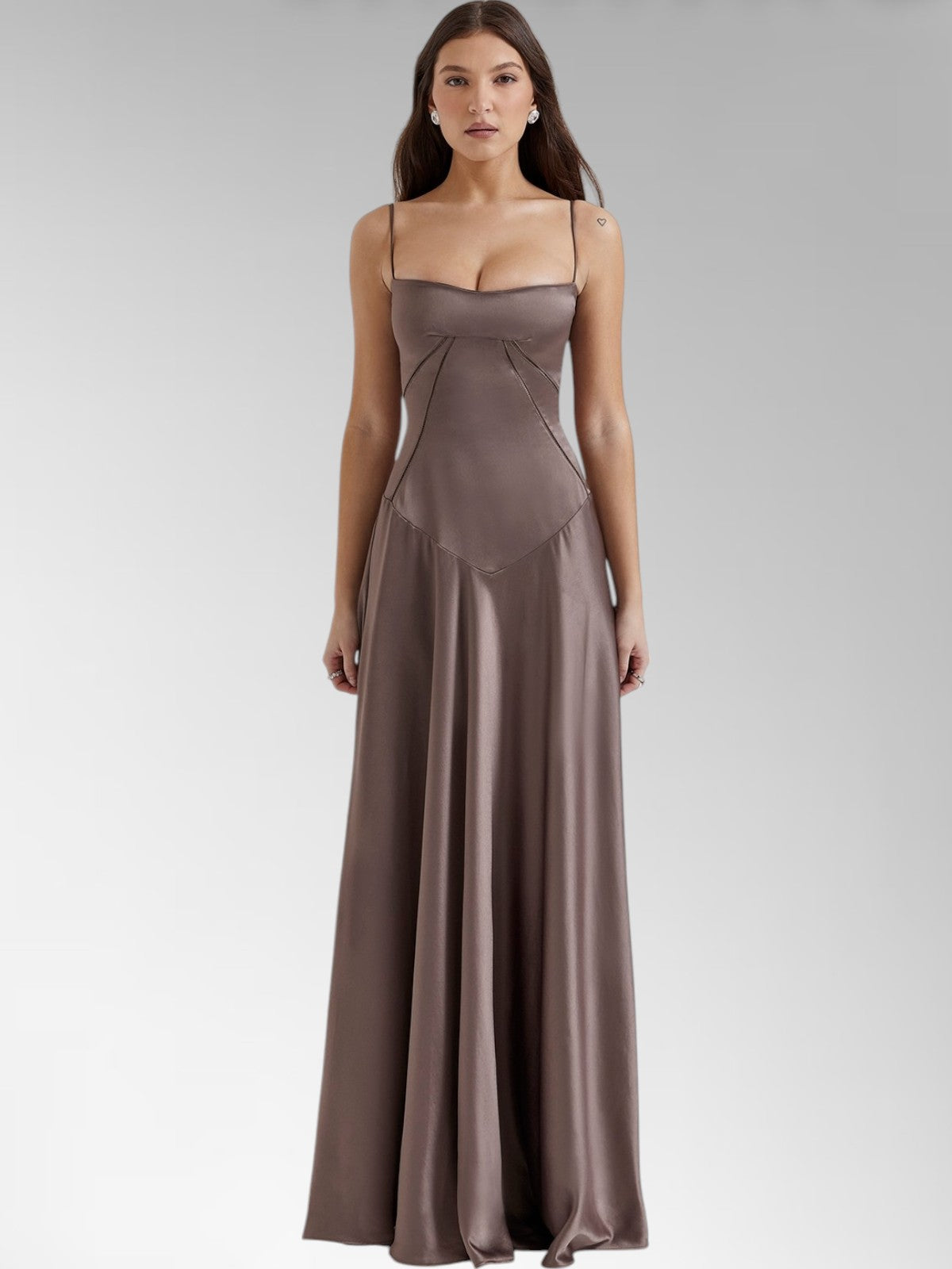 Anabel Pink Satin Lace-Up Evening Gown
