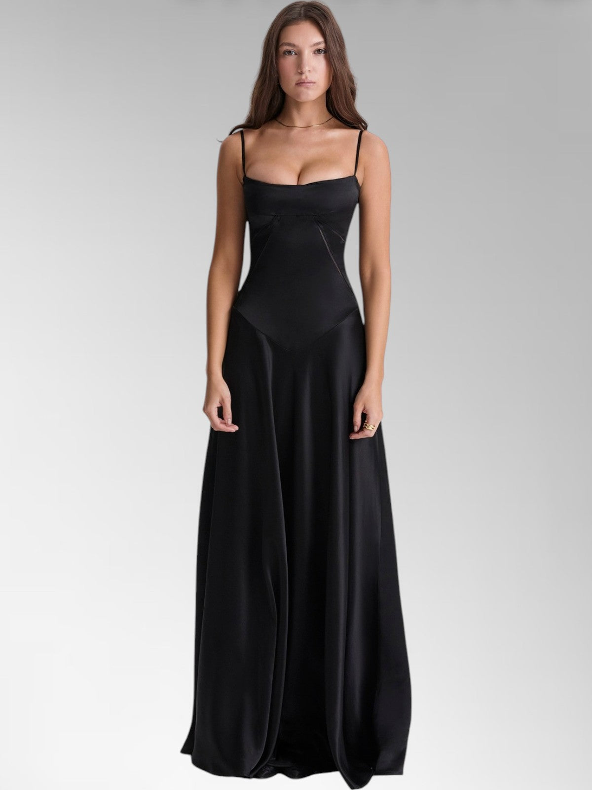 Anabel Purple Satin Lace-Up Evening Gown