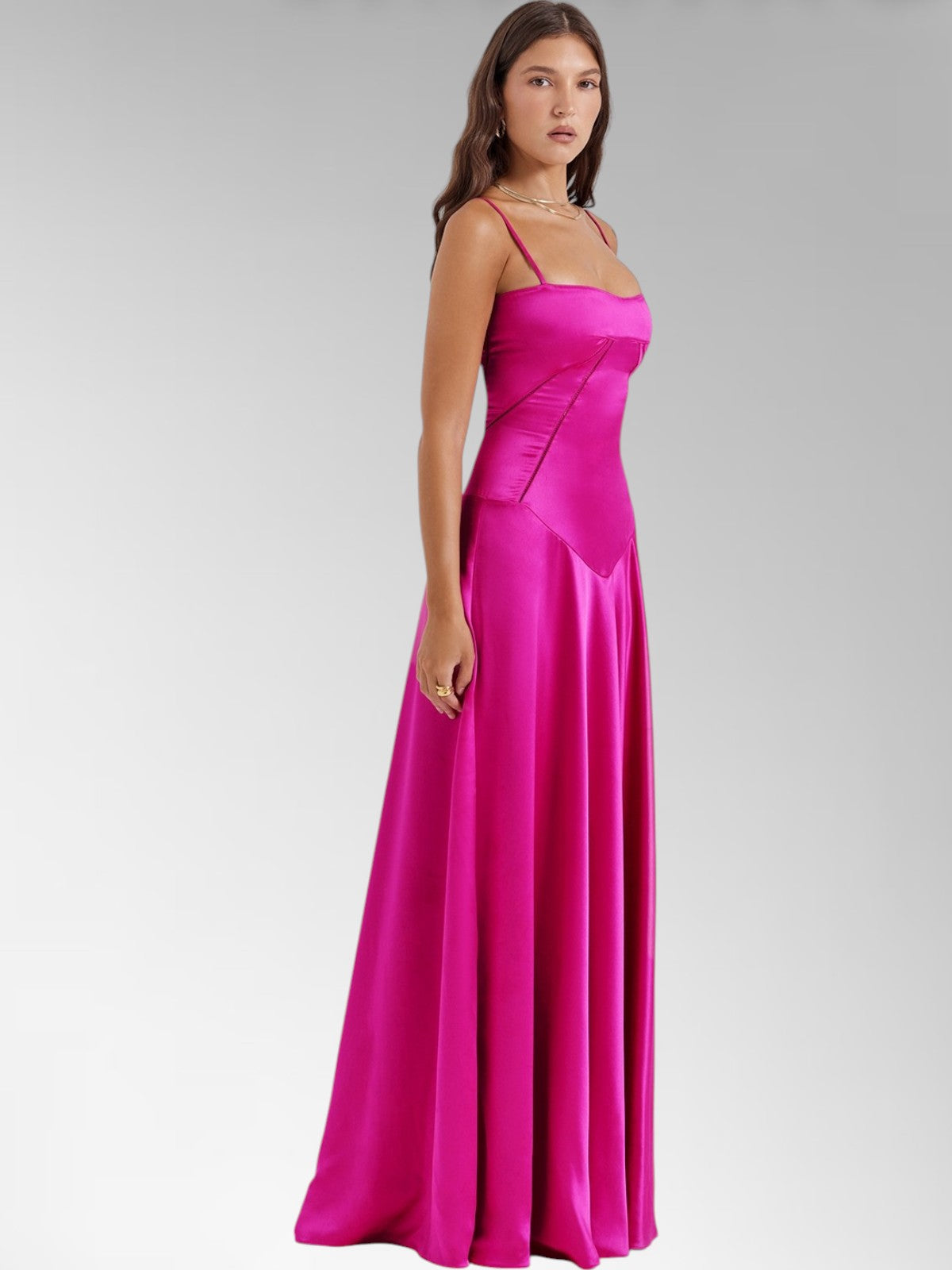 Anabel Pink Satin Lace-Up Evening Gown