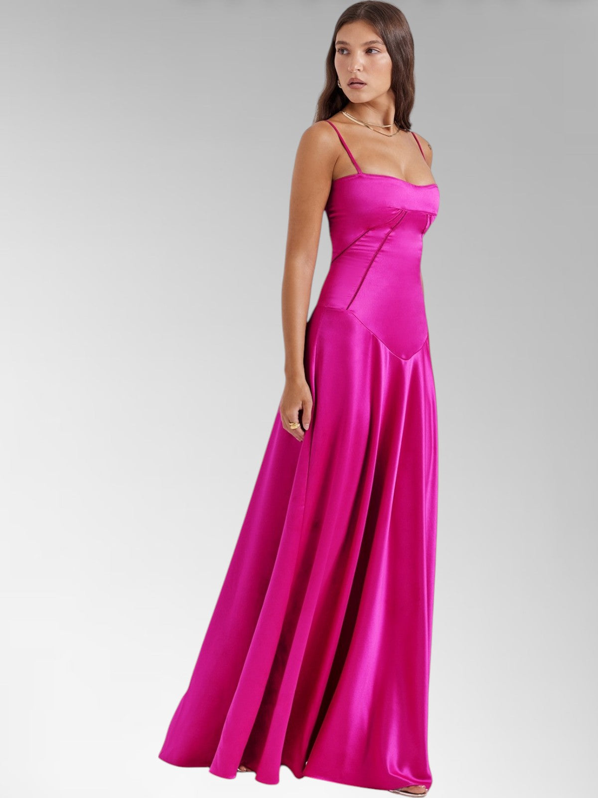 Anabel Pink Satin Lace-Up Evening Gown