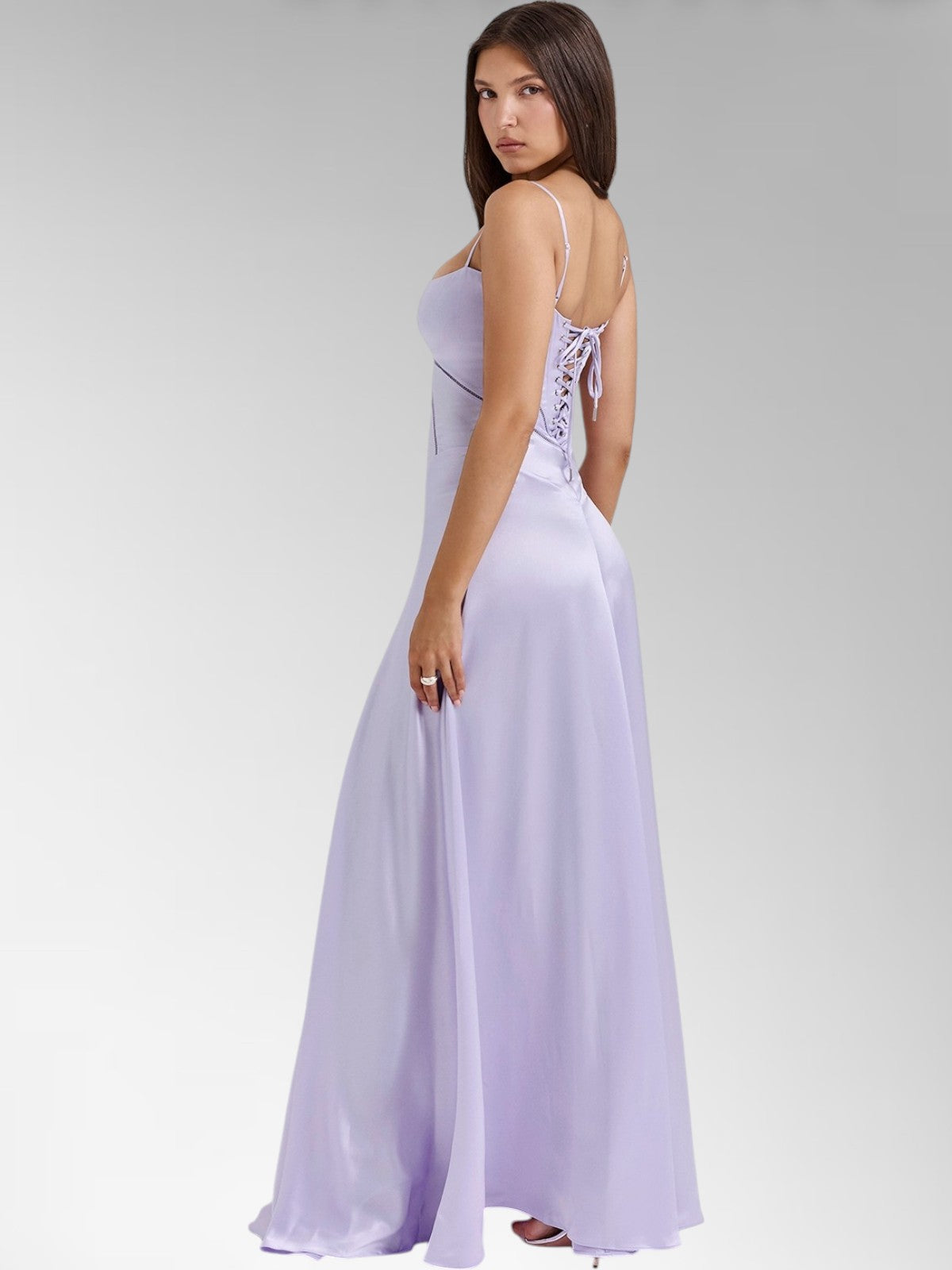 Anabel Purple Satin Lace-Up Evening Gown